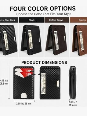Slim Carbon-Fiber Style RFID Money Clip Wallet - Black